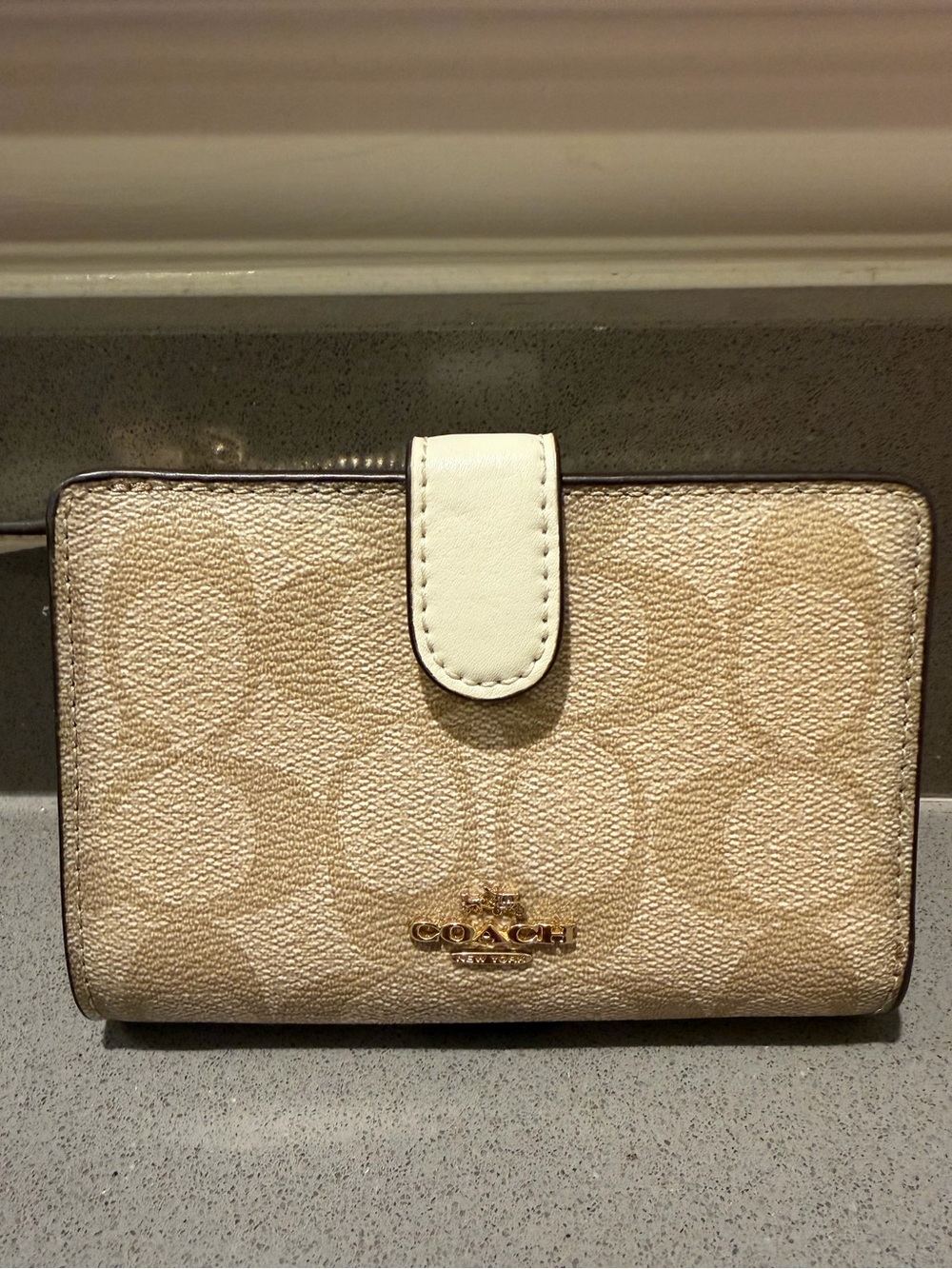 Coach Canvas & Leather Signature Corner Zip Wallet with Snap Tab